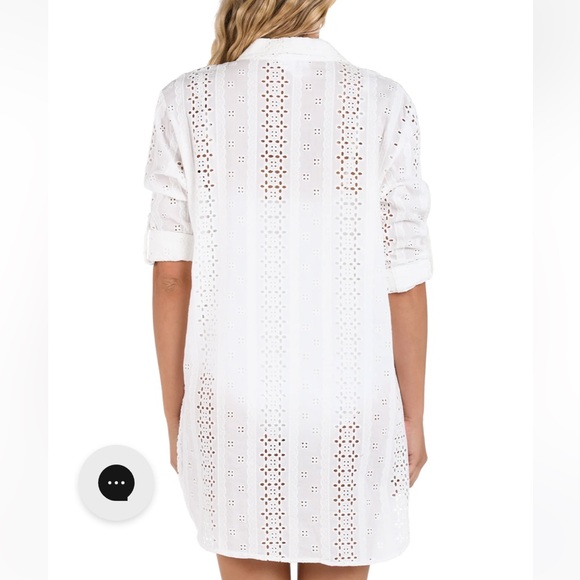 La Blanca Swim Suit Coverup NEW White Eyelet Button-Up Shirt - Picture 2 of 12